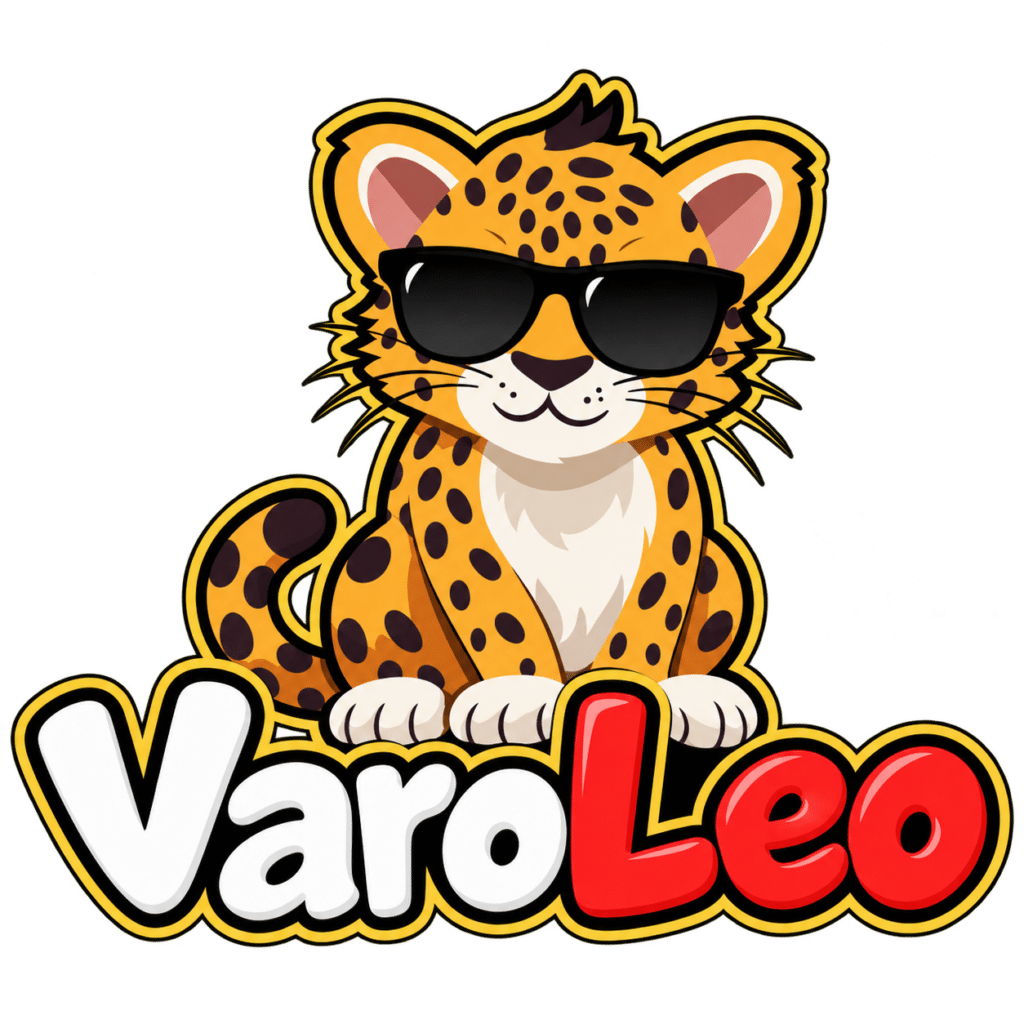 VaroLeo – Leopard mit Sonnenbrille und VaroLeo-Schriftzug