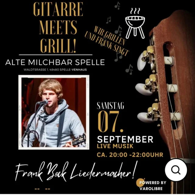 **nächsten Samstag Milchbar**

Auch ein spontaner Besuch möglich!

@altemilchbar
@varolibre

Alles unter www.varolibre.de

https://varolibreshop.de/collections/regionale-freunde-neu/products/gitarre-meets-grill-musik-von-frank-bock-liedermacher

Mit varolibrischen Grüßen